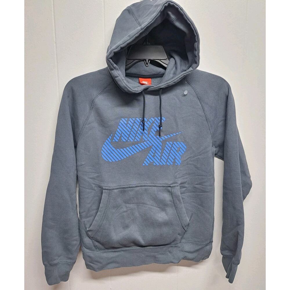 Nike Air Pullover Hoodie Small Gray Blue Logo Sweatshirt‎ Men's S FA13